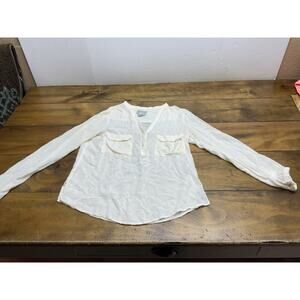 ANTHROPOLOGIE MAEVE Womens Size 2 Ivory Puckered Semi Sheer Long Sleeve Blouse